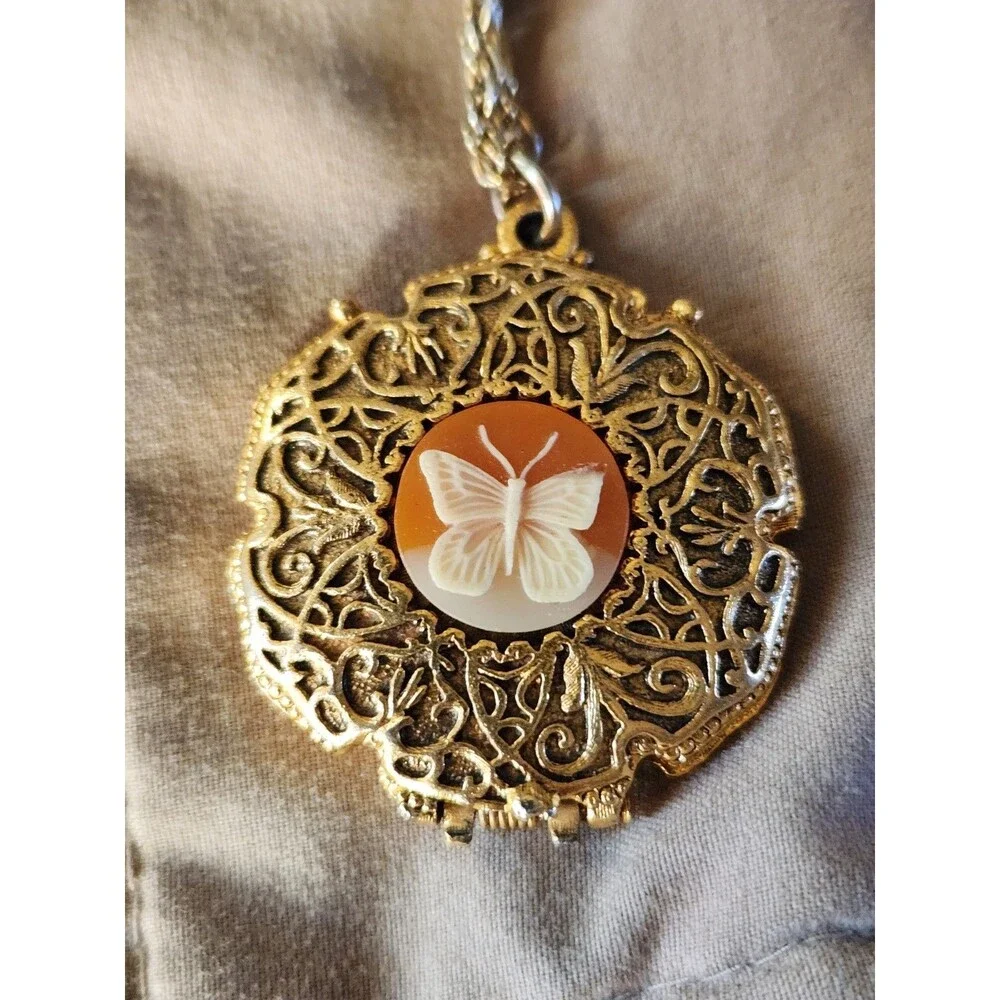 Vintage Corday FAME Le Papillon Creme Perfume Locket Butterfly Cameo Filagree